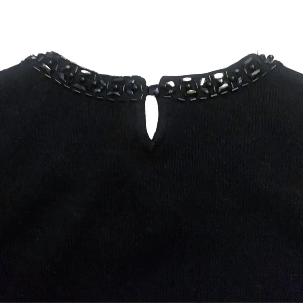 Ralph Lauren Black Cashmere Silk Short Sleeve Sweater Medium Petite Embellished